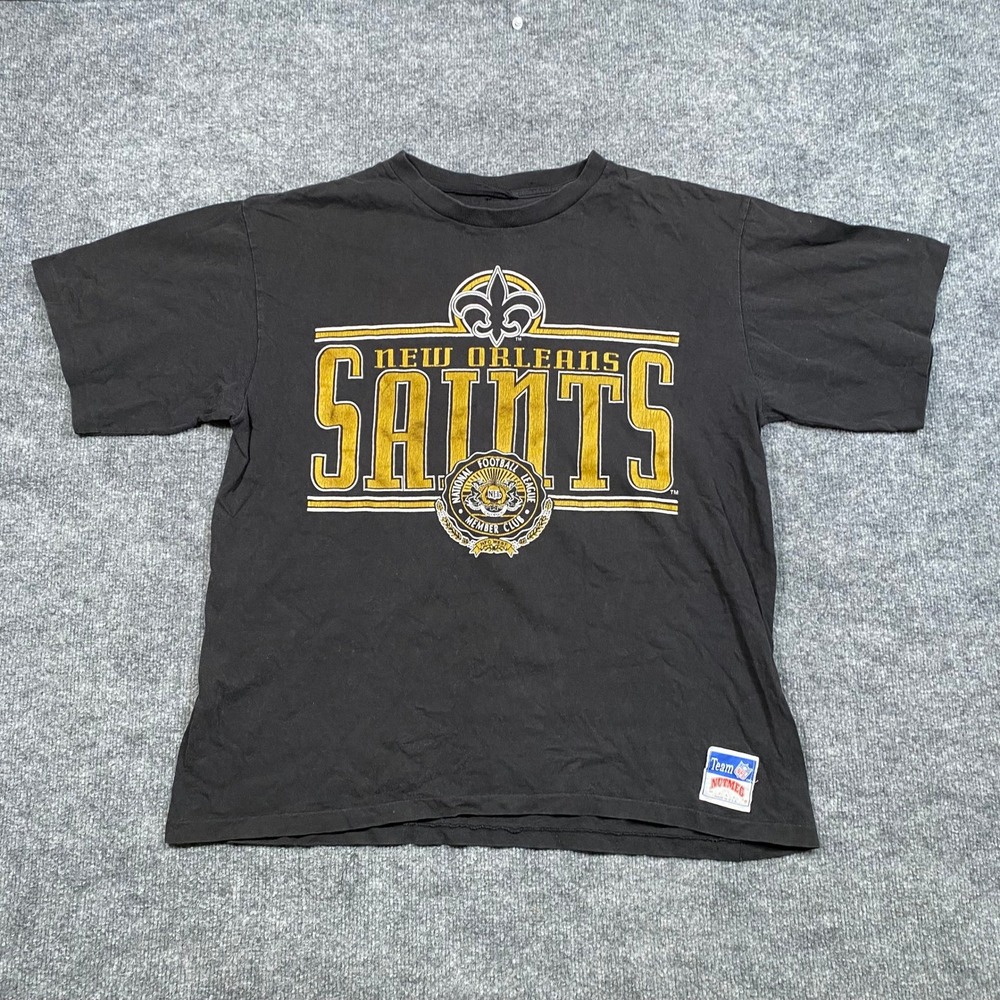 Vintage New Orleans Saints Team Nutmeg Shirt Mens Large Black NFL Made in USA